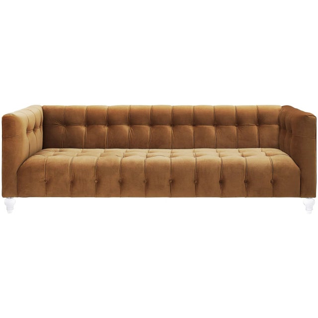 Transitional Bea Cognac Velvet Sofa For Sale - Image 3 of 8