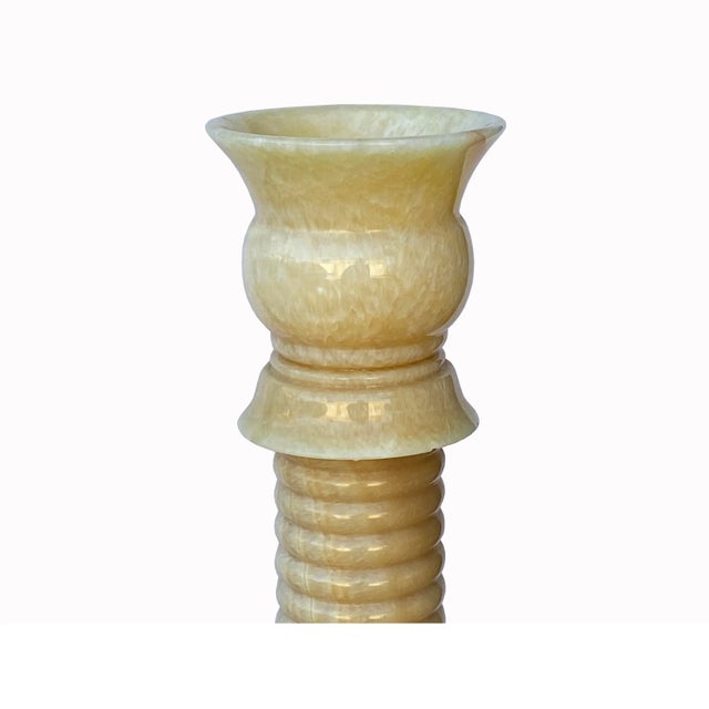 Cream Yellow Color Alabaster Stone Column Floor Lamp Display For Sale - Image 8 of 10