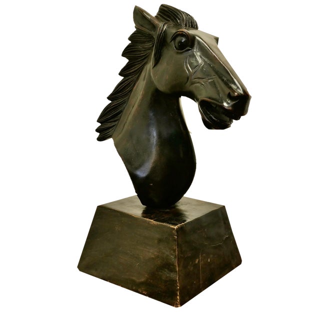 Large Carved Wooden Horse Head, 1950 For Sale