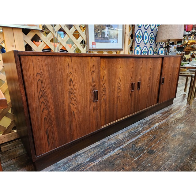 Vintage Mid Century Modern Rosewood Credenza by P. Vestergaard | Sliding Door Sideboard Cabinet | Danish Modern Storage Console, Attributed For Sale - Image 4 of 17