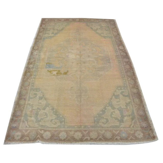 Oushak Handmade Neutral Area Rug, 1960s For Sale