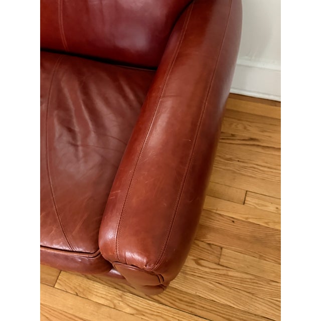 Vintage Ralph Lauren Style Distressed Art Deco Leather Sofa For Sale - Image 9 of 17