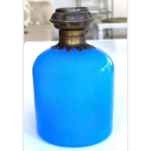 Antique French Blue Opaline Perfume Scent Bottle With Miniature Louvre Painting, Circa 1850, Perfume Museum For Sale - Image 9 of 11