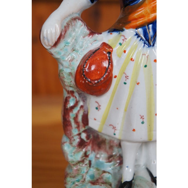 Ceramic Antique Staffordshire Porcelain Highlander Shepherdess & Sheep Figurine For Sale - Image 7 of 11