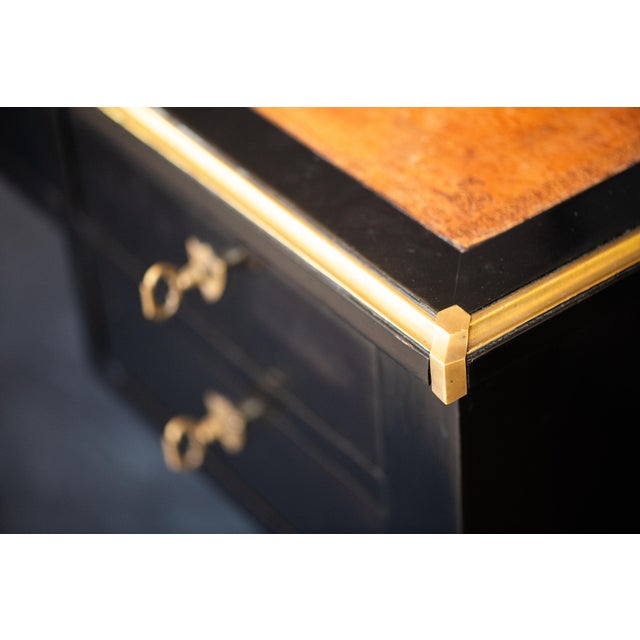 Black French Louis XVI Ebonized Writing Table or Desk With Embossed Leather Top For Sale - Image 8 of 13