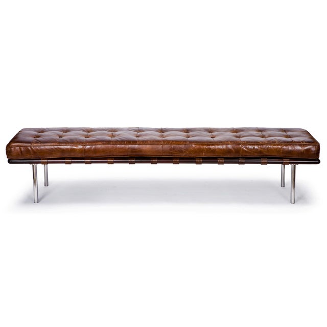 Metal Regina Andrew Tufted Leather Gallery Bench, Cigar For Sale - Image 7 of 7