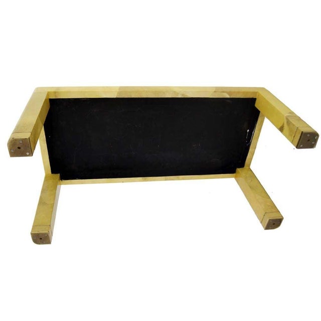 Mid-Century Modern Mid-Century Modern Lacquered Goat Skin Parchment Coffee Table Brass Feet MINT For Sale - Image 3 of 8