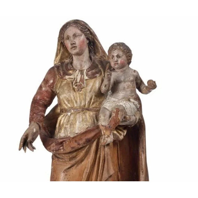 A wooden madonna with child baroque art, southern italy, 17th century. Measure: h: 71cm good condition for the time. With...
