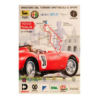 1991 Italian Racing Poster, Ministero Del Turismo Spettacolo E Sport - 1000 Miglia For Sale