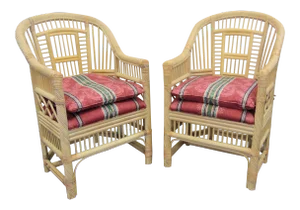 Andre Originals Chinoiserie Style Rattan Chairs - a Pair