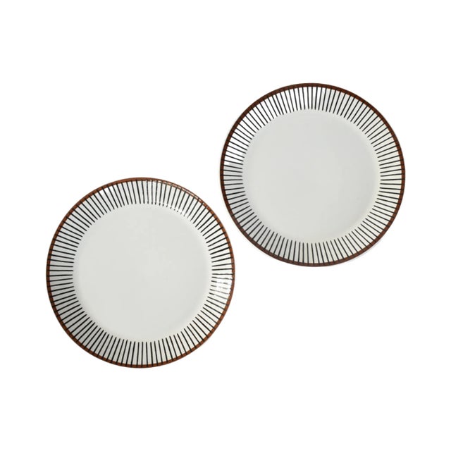 A pair of vintage, mid-century Scandinavian modern plates, by Gustavsberg, Sweden Flintporslin, in the Spisa-Ribb pattern,...