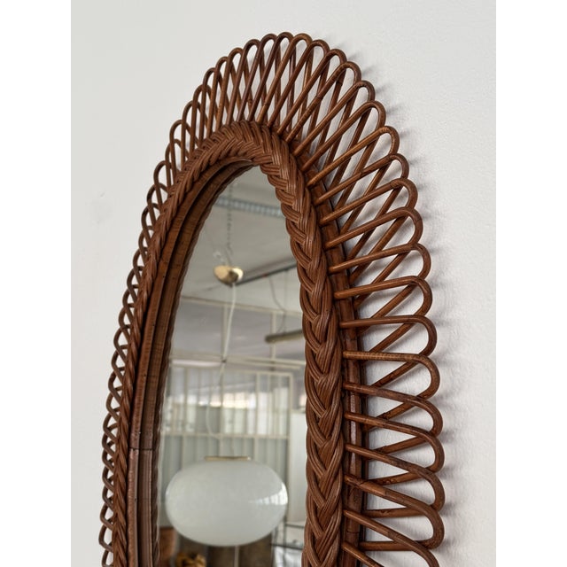 Wood Italian Wall Mirror with Organic Wicker and Bamboo Frame, 1960s For Sale - Image 7 of 16