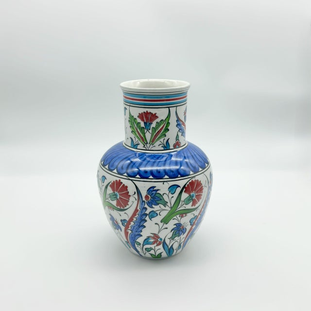 Handmade Ceramic Vase (20cm) – Classic Iznik Red Tulips & Blue Petal Collar – Traditional Floral Art For Sale - Image 6 of 8