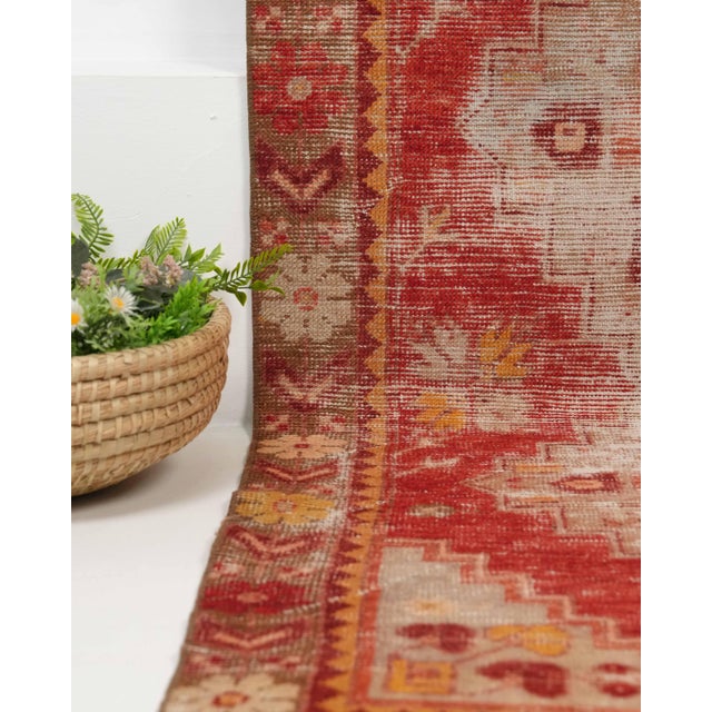 1970s 1970s Vintage Turkish Handmade Wool Cotton Red Runner Rug For Sale - Image 5 of 11