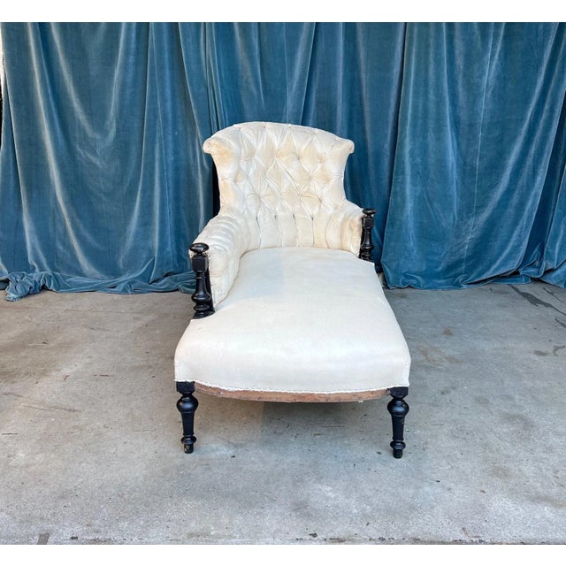 Black French 19th Century Chaise With Wooden Arm Details For Sale - Image 8 of 12