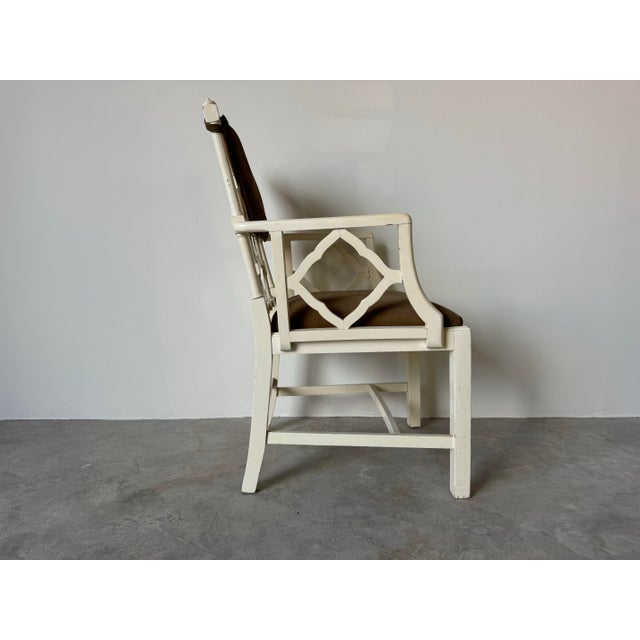 Palm Beach Hollywood Regency Chippendale Wood Arm Accent - Desk Chair W/Lattice Back Design For Sale - Image 4 of 12