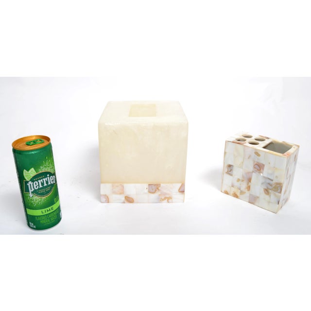 Plastic Natural Capiz Shell Acrylic Tissue Box Cover Toothbrush Holder Countertop Accessories For Sale - Image 7 of 12