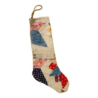 Handmade Christmas Stocking Sewn From Vintage Textiles For Sale
