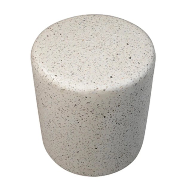 Modern white round terrazzo side table or stool. Beautiful simple design with smooth rounded corners. Terrazzo is a...