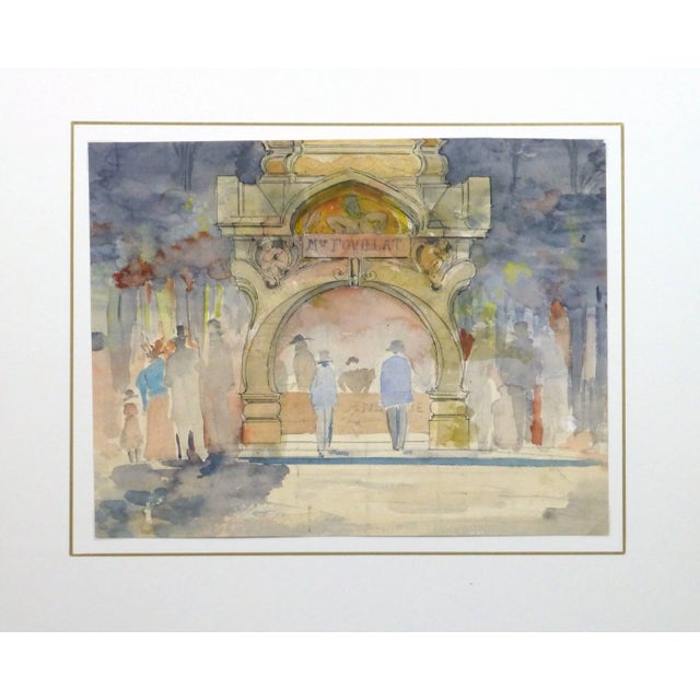 Vintage French Watercolor - Theater Night For Sale - Image 4 of 5