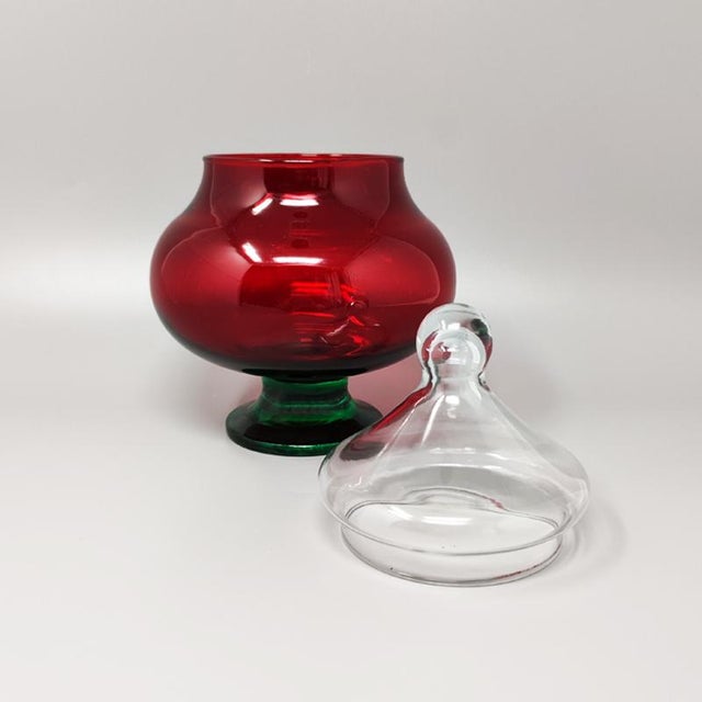 1960s Astonishing Red and Green Jar in Empoli Glass by Rossini. Made in Italy The item is in excellent condition....