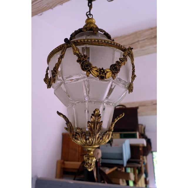Glass Gilt Bronze and Glass Pendant Light, 1930s For Sale - Image 7 of 7
