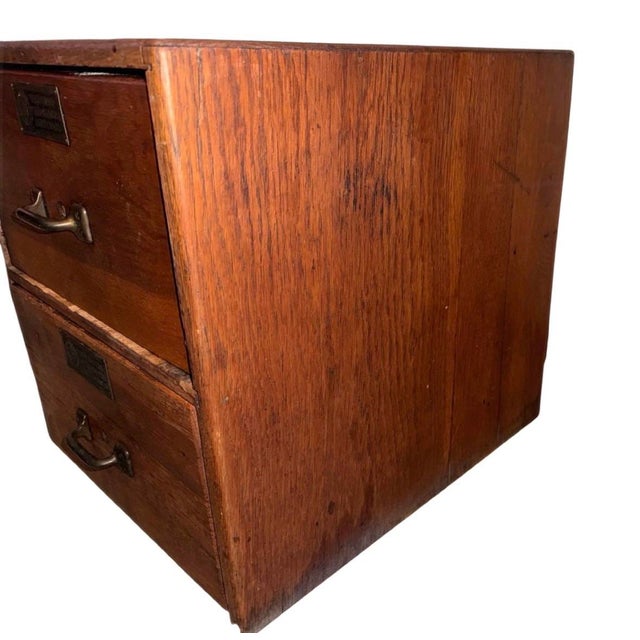 1960s 1960s Chicago Paper Company 2-Drawer Walnut Filing Cabinet With Original Brass Hardware For Sale - Image 5 of 8