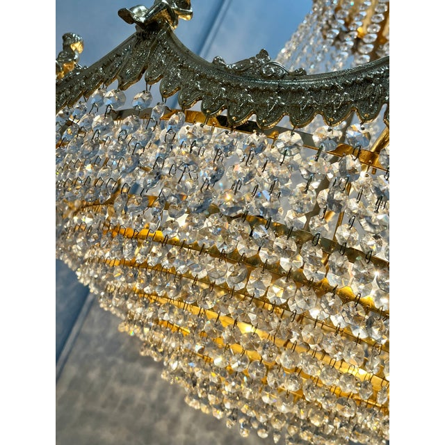 Gold Large Putti Angels Crystal Chandelier with Gold Leaf, 1970s For Sale - Image 8 of 9