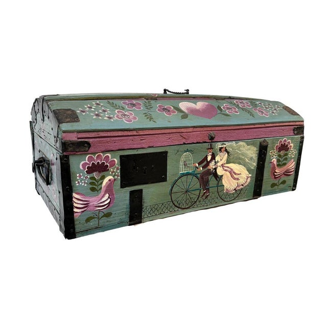 Wedding Chest, Provençal Style, Polychrome Wood and Wrought Iron, 1930s - France Wedding Chest / Wedding Chest or...