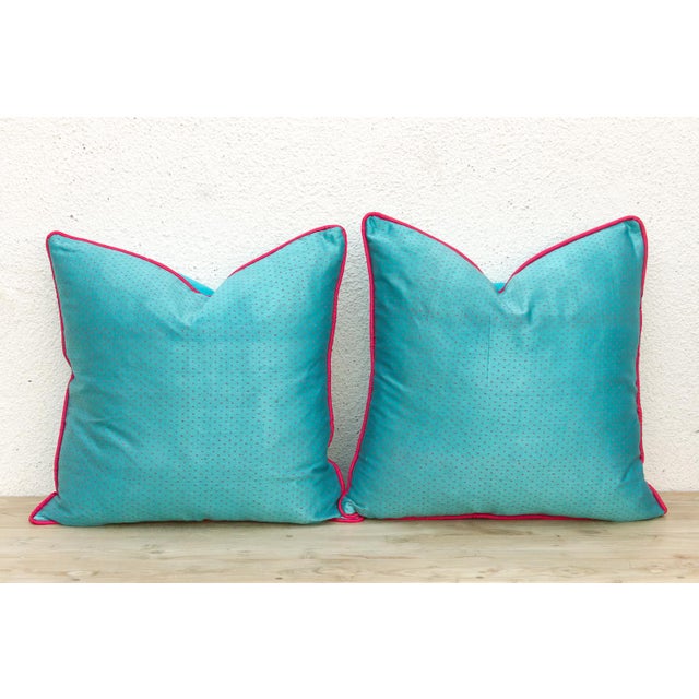 Traditional Pair of Sajar Blue Dotted Ahir Handloom Pillows For Sale - Image 3 of 6