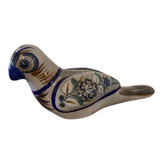 Large Vintage Late 20th Century Tonala Pottery Hand Painted Bird For Sale