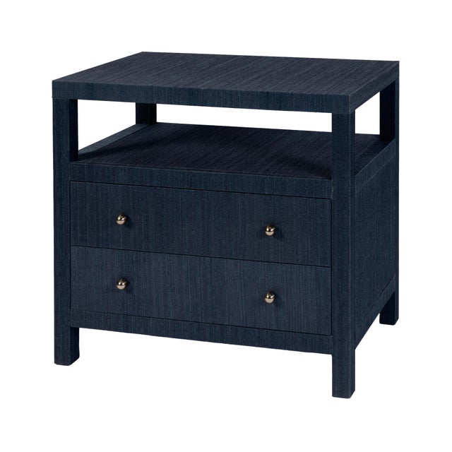 Modern Nora 28 in. W Raffia 2 Drawer Nightstand with Top Open Shelf, Blueberry For Sale - Image 3 of 11