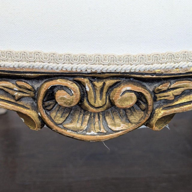 Wood Elegant Vintage Armchair With White Upholstery and Gold Trim For Sale - Image 7 of 9