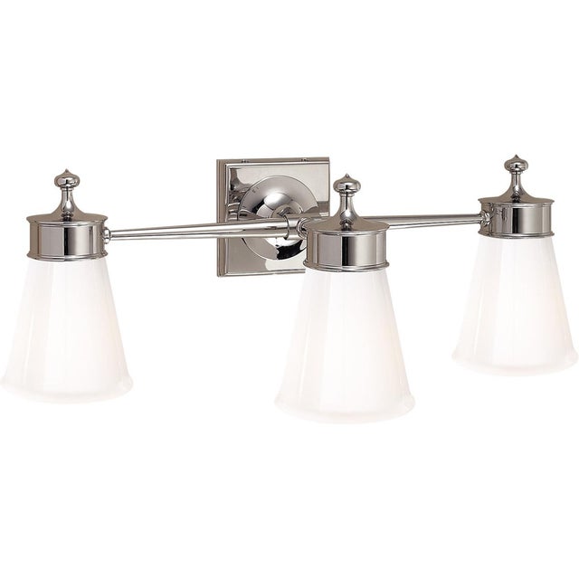 Traditional Visual Comfort Signature Siena Triple Sconce in Polished Nickel with White Glass For Sale - Image 3 of 4