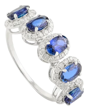Classic Estate Sapphire Diamond Ring in 14k White Gold Ring Size 7