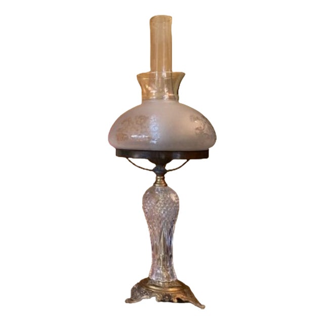 Art Nouveau Table Lamp in Bronze and Cut Glass, 1930 For Sale