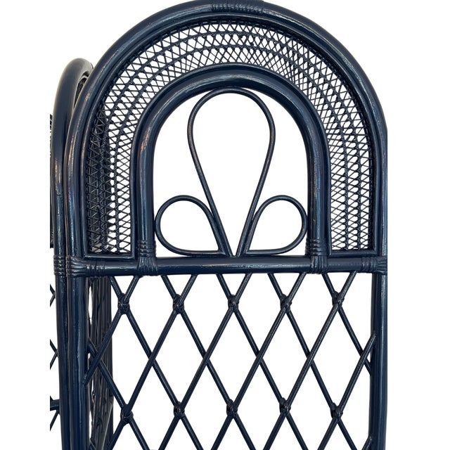 Navy Lacquered Rattan 3-Panel Screen For Sale In West Palm - Image 6 of 6