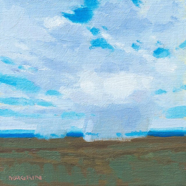 Distant Rains by Michael Magrin | Oil on linen mounted on panel landscape with distant rain clouds For Sale