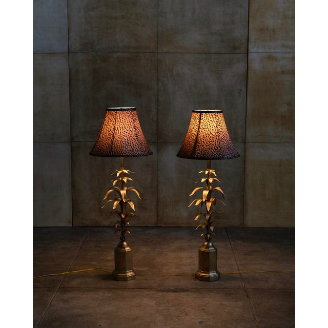 Metal 1980s Palm Leaf Table Lamps - a Pair For Sale - Image 7 of 8