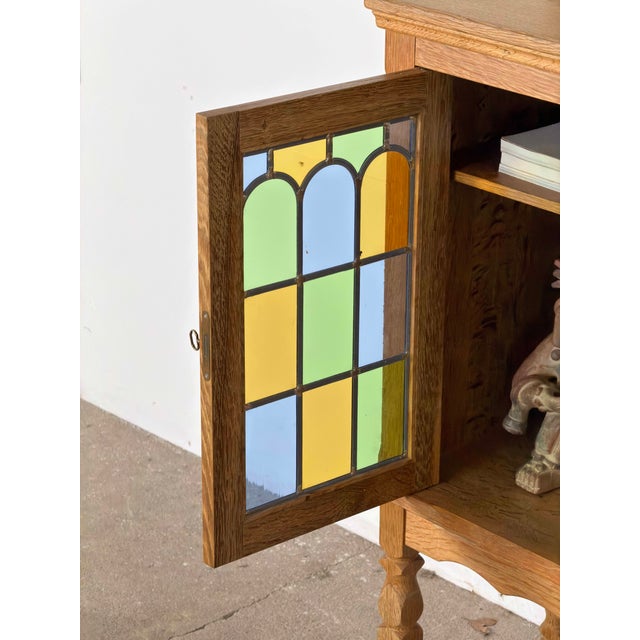 Mid 20th Century Mid-Century Modern Oak Cabinet with Stained Glass Doors by Henning Kjærnulf, 1960s For Sale - Image 5 of 10