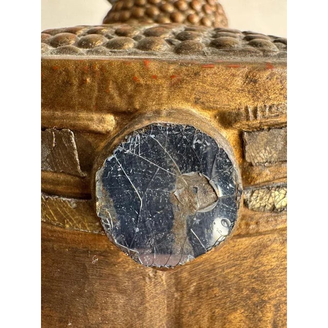 Large Seated Buddha Sculpture in Carved Base Gilded Wood For Sale - Image 4 of 18