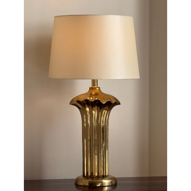 Offering a marvelous pair of late-20th century brass sculptural table lamps in the manner of Pierre Cardin. Love the...