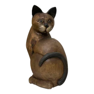 Primitive Carved Wooden Cat Sculpture - Folk Art