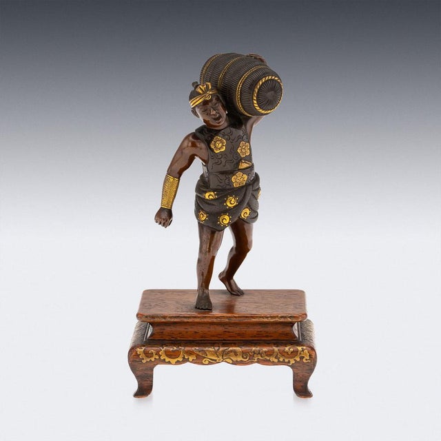 Antique Japanese Meiji Gilt Bronze Labourer Figurine by Miyao Ei, 19th Century For Sale - Image 3 of 18