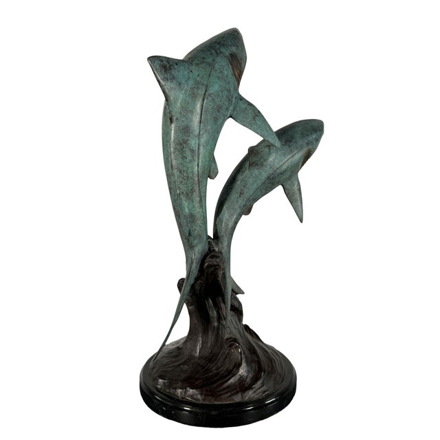 Breaching Sharks, Bronze on Marble - 24"h For Sale - Image 4 of 5