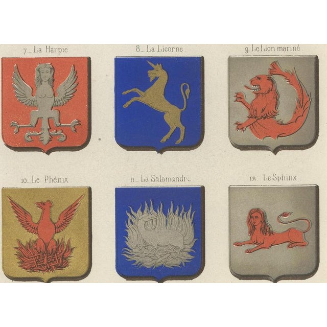 Ferdinand Séré, Chimerical Beasts in Heraldry, Dragons and Griffins, 1851, Chromolithograph For Sale - Image 6 of 9