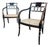 Pair of Baker Furniture “Governor Alston” Regency Black & Gilt Caned Armchairs For Sale