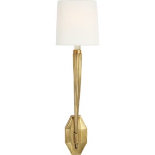 Chapman & Myers for Visual Comfort Signature Ruhlmann Single Sconce in Antique-Burnished Brass with Linen Shade For Sale