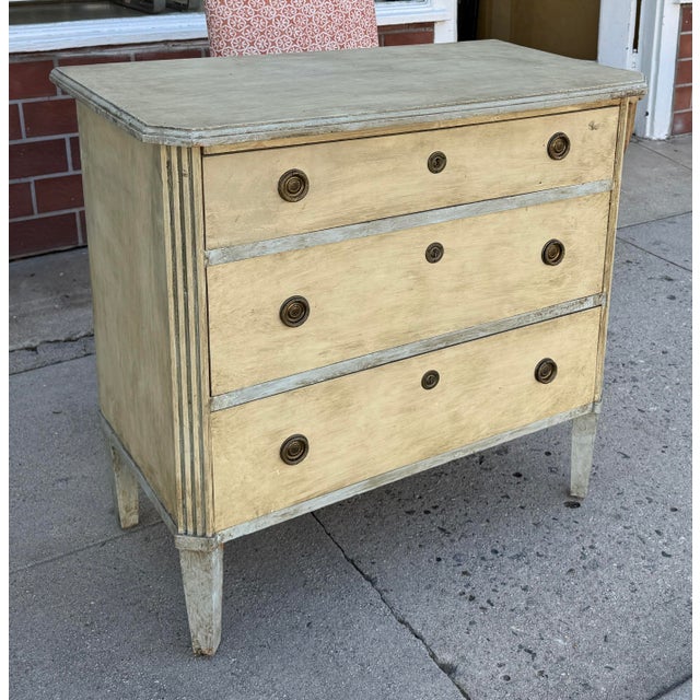 Wood Pair of Antique Gustavian Swedish Empire Commode Painted Chest of Drawers For Sale - Image 7 of 7