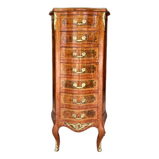 Louis XV Style Semainier Chest | Vintage Lingerie Chest | European-Inspired Statement Piece | Burl Walnut For Sale